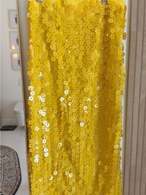 Vici Yellow Sequin Floral Midi Skirt